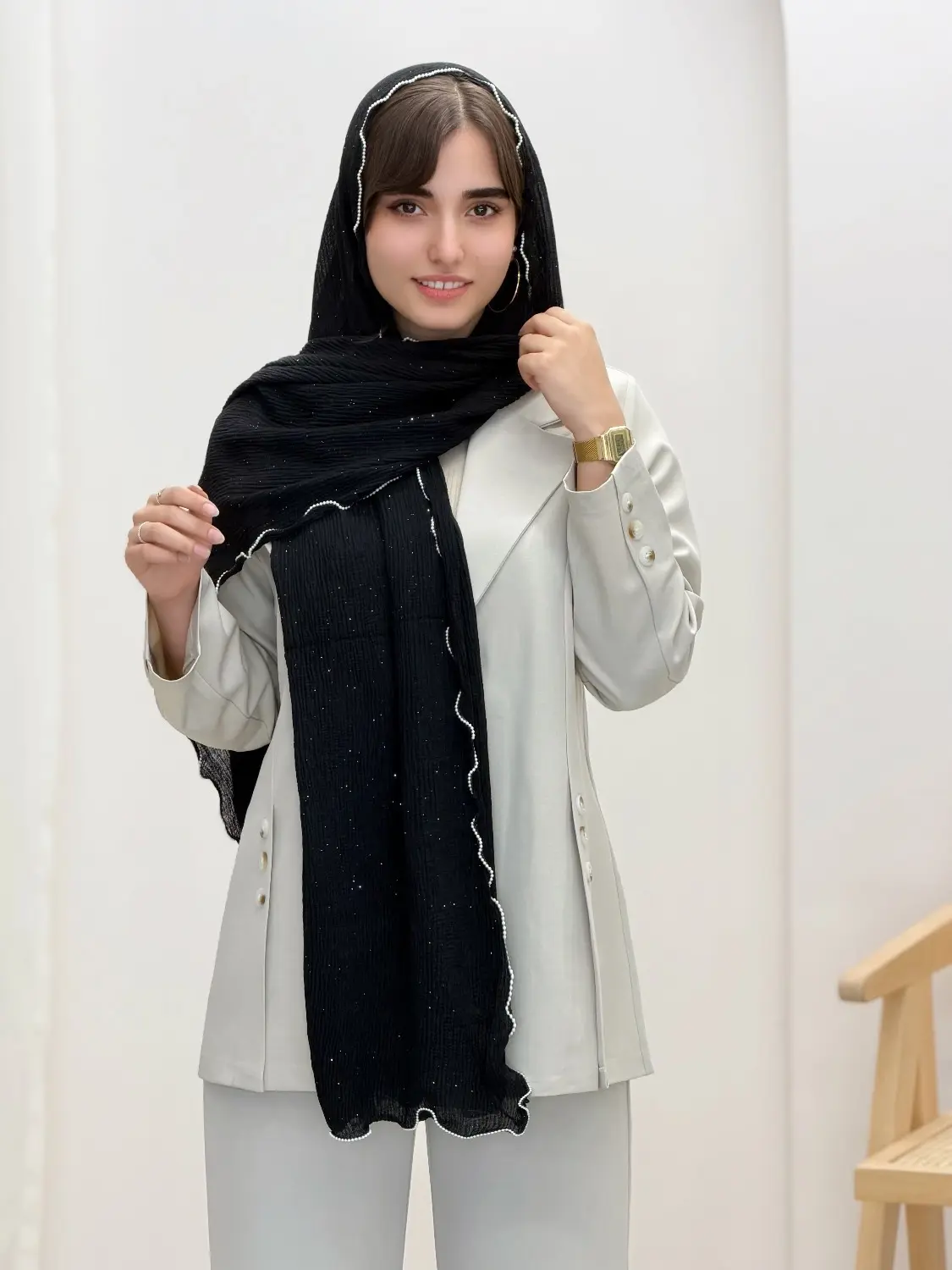 2015-شال وارداتی لبه مروارید